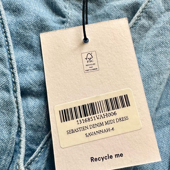 NWT Reformation Sebastian Denim Midi Dress Savannah Button Front Size 6 - Picture 12 of 14